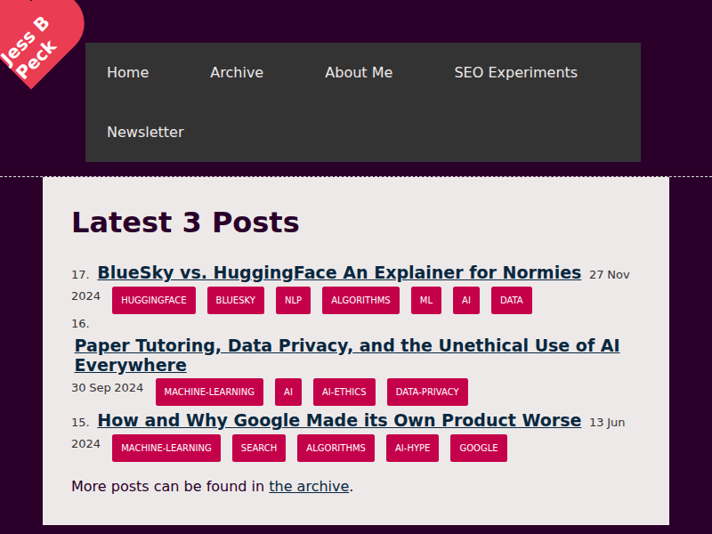 Screenshot of jessbpeck.com