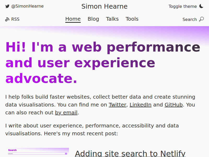 Screenshot of simonhearne.com