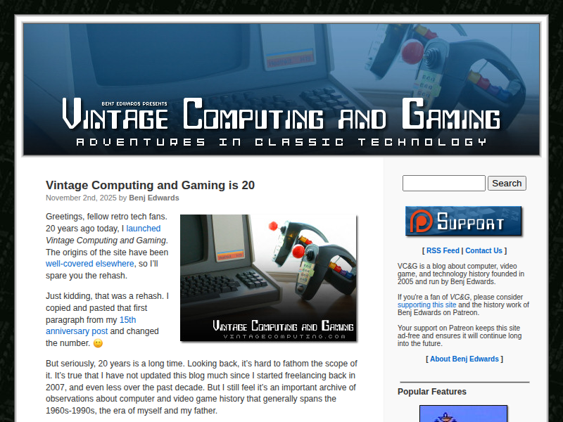 Screenshot of vintagecomputing.com