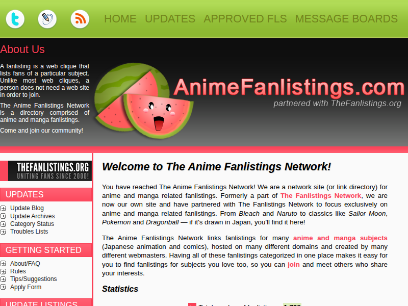 Screenshot of animefanlistings.com