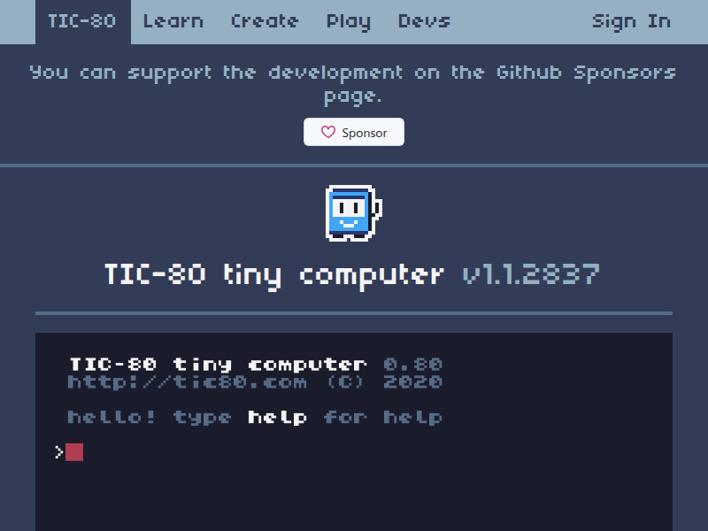 Screenshot of tic80.com