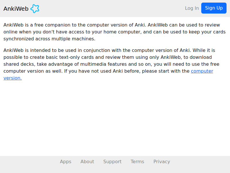 Screenshot of ankiweb.net