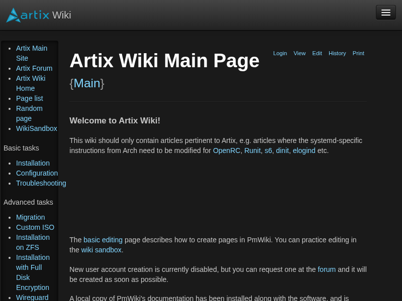 Screenshot of wiki.artixlinux.org