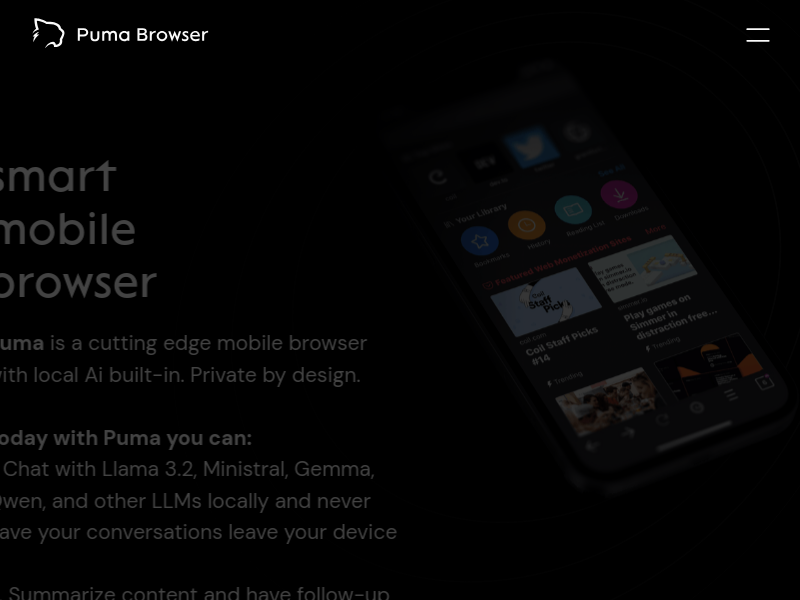 Screenshot of pumabrowser.com