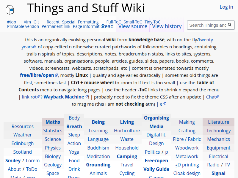 Screenshot of wiki.thingsandstuff.org