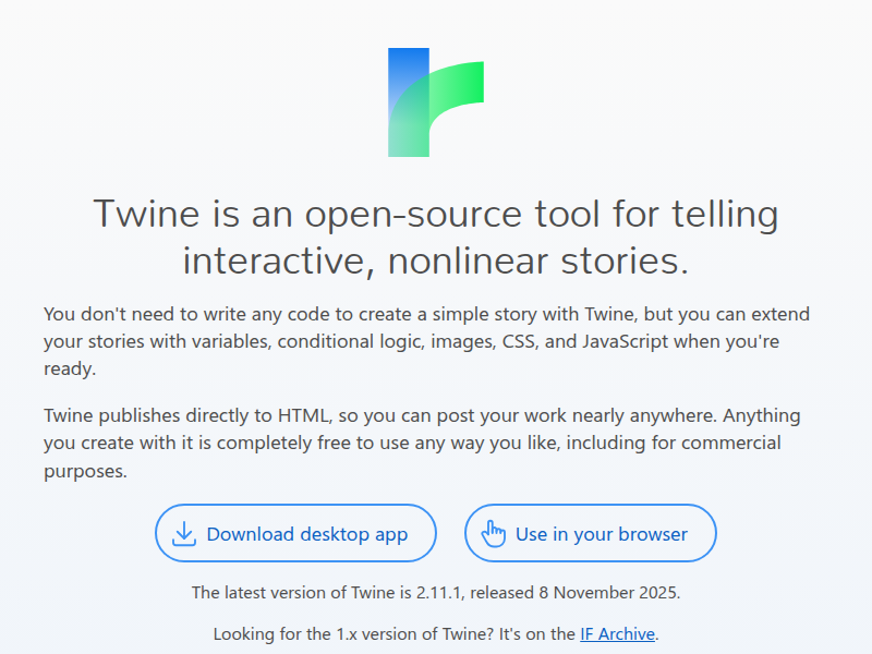 Screenshot of twinery.org