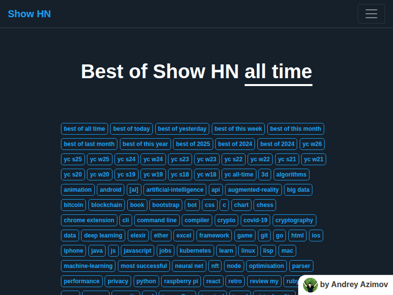 Screenshot of bestofshowhn.com