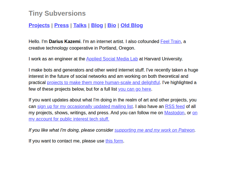 Screenshot of tinysubversions.com
