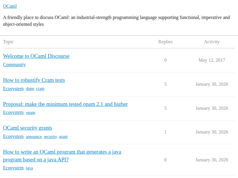 Screenshot of discuss.ocaml.org