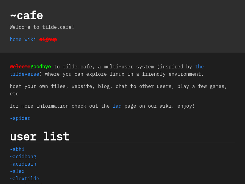 Screenshot of tilde.cafe